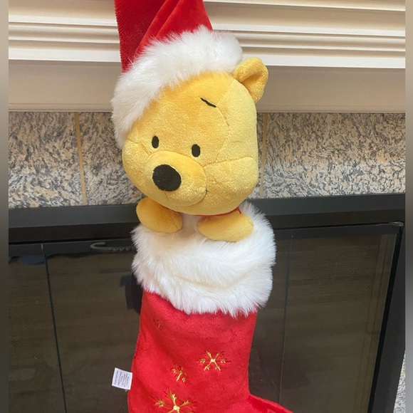 Vintage Disney Winnie the Pooh Plush Head Christmas Stocking 6.5”x22” - Picture 1 of 6